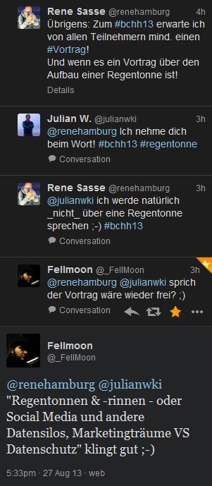 Tweet zum Thema Vorträge beim #bchh13